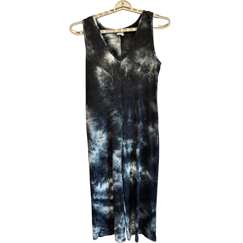 Earthbound Trading Co Women Black White Tie Dye V-Neck Sleeveless Jumpsuit M